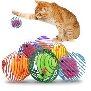 6 Pcs Cat Spring Balls Colorful Playful Cat Toys Interactive Cat Toys Stretchabl
